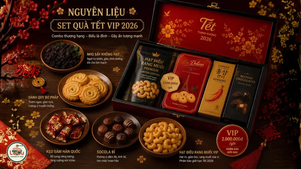 Set quà tết sang trọng 2027 trong hộp gỗ sơn mài cao cấp