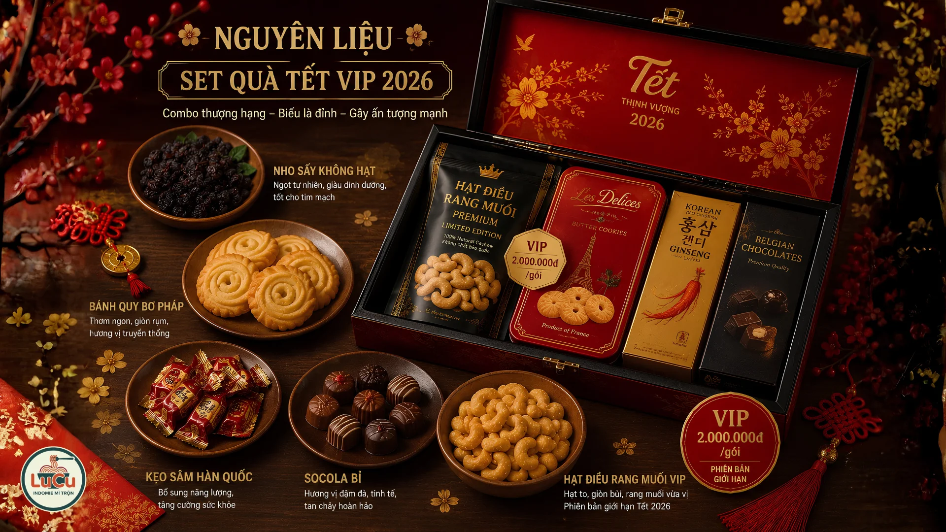 Set quà tết sang trọng 2027 trong hộp gỗ sơn mài cao cấp