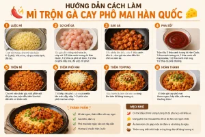 hướng dẫn cách làm mì trộn gà cay phô mai