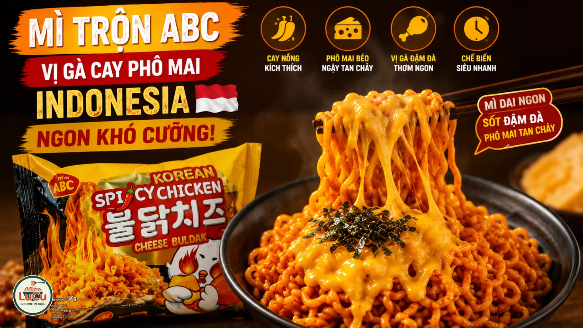 Tô mì trộn ABC vị gà cay phô mai Indonesia ngon khó cưỡng
