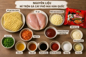 nguyên liệu làm mì trộn gà cay phô mai Hàn Quốc