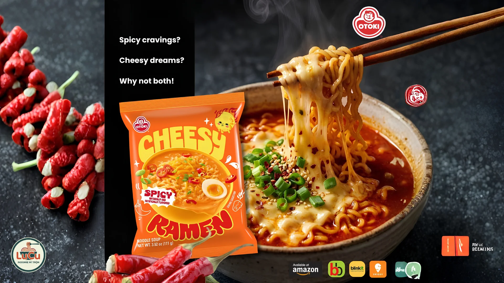 Mì trộn gà cay Hàn Quốc Ottogi Cheese Ramen béo phô mai