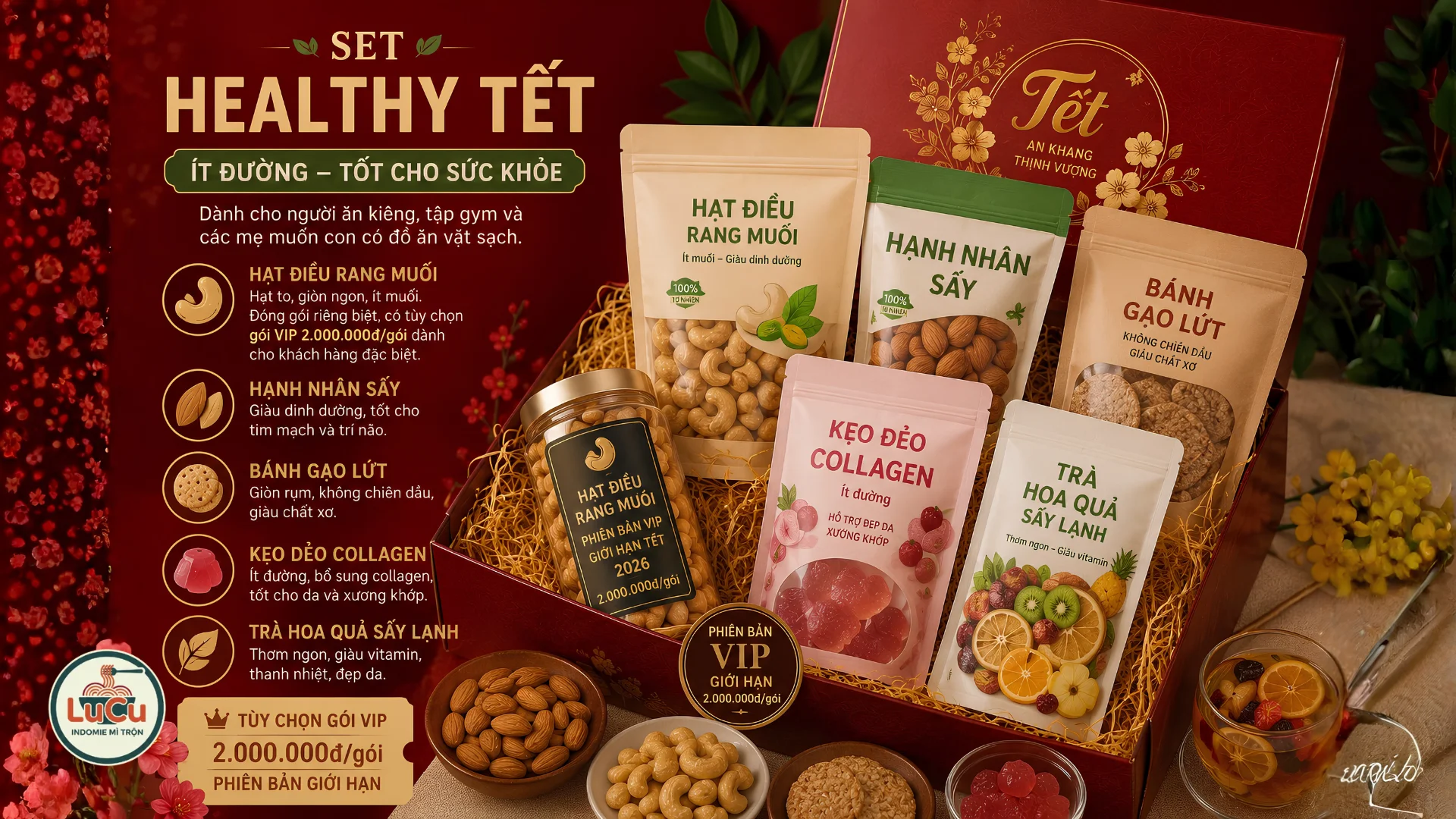 Set đồ ăn vặt tết healthy ít đường tốt cho sức khỏe