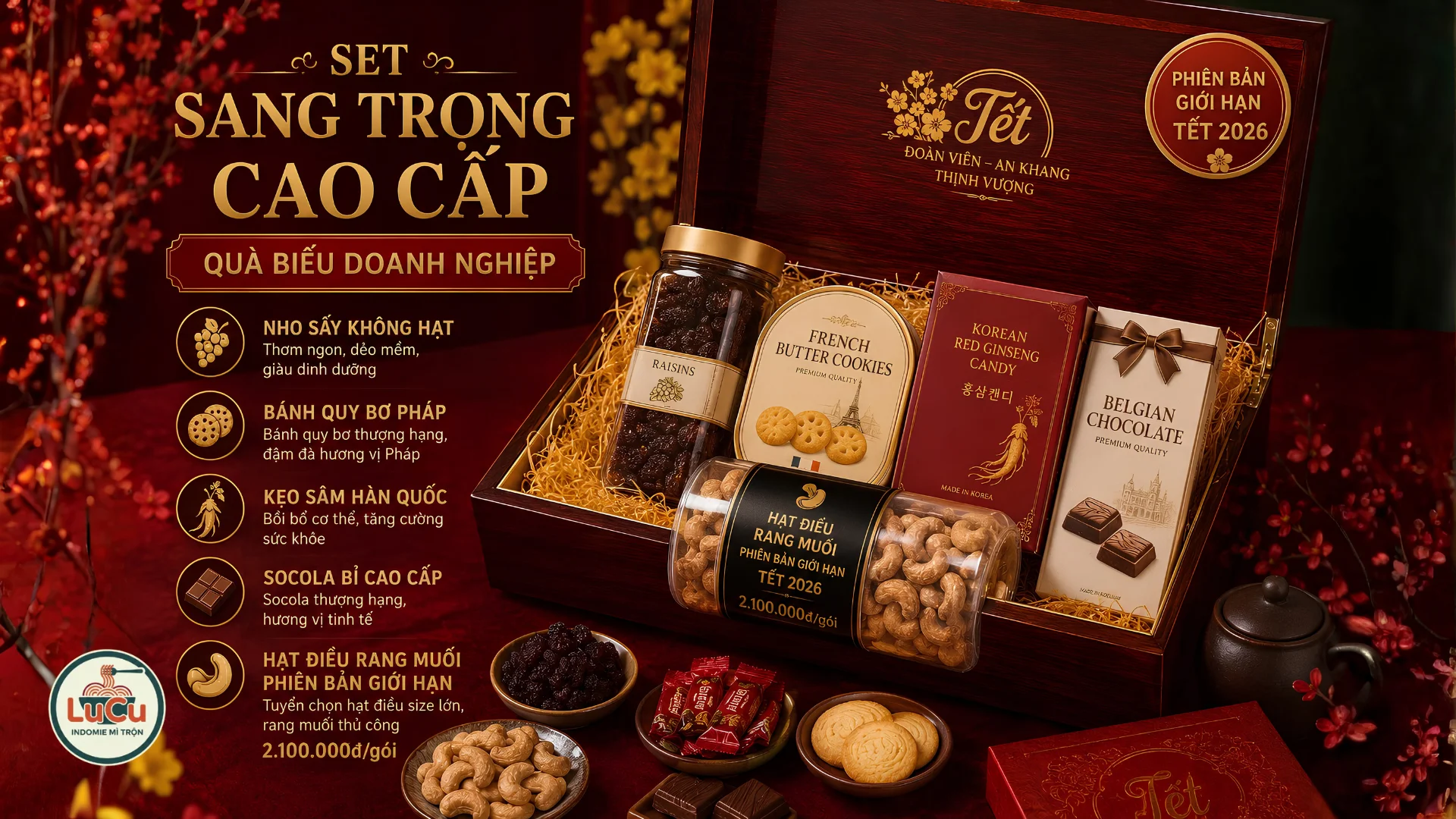 Set đồ ăn vặt tết cao cấp làm quà biếu doanh nghiệp