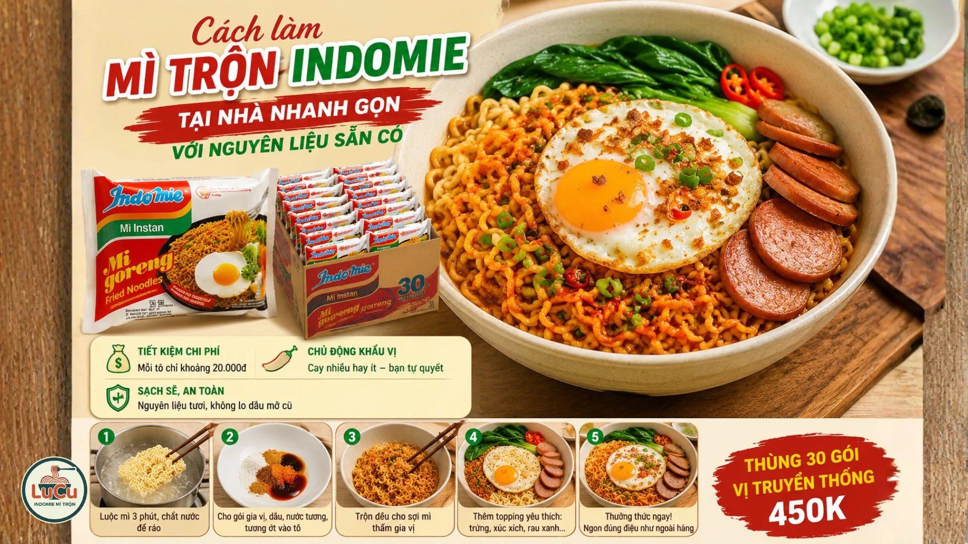 Cách làm mì trộn Indomie tại nhà nhanh gọn với nguyên liệu sẵn có