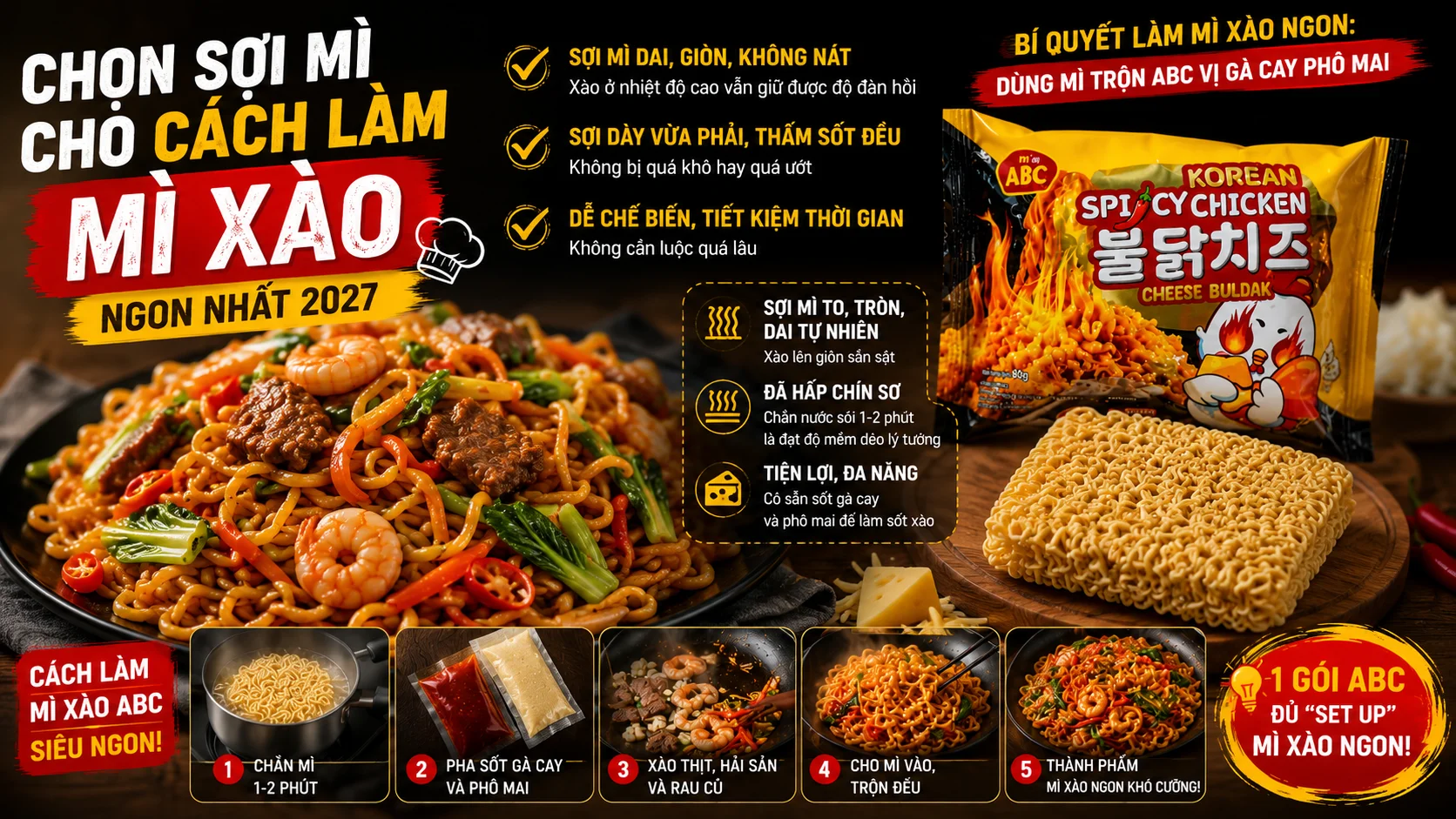 Cách làm mì xào ngon nhất 2027 cần chọn sợi mì dai và dày
