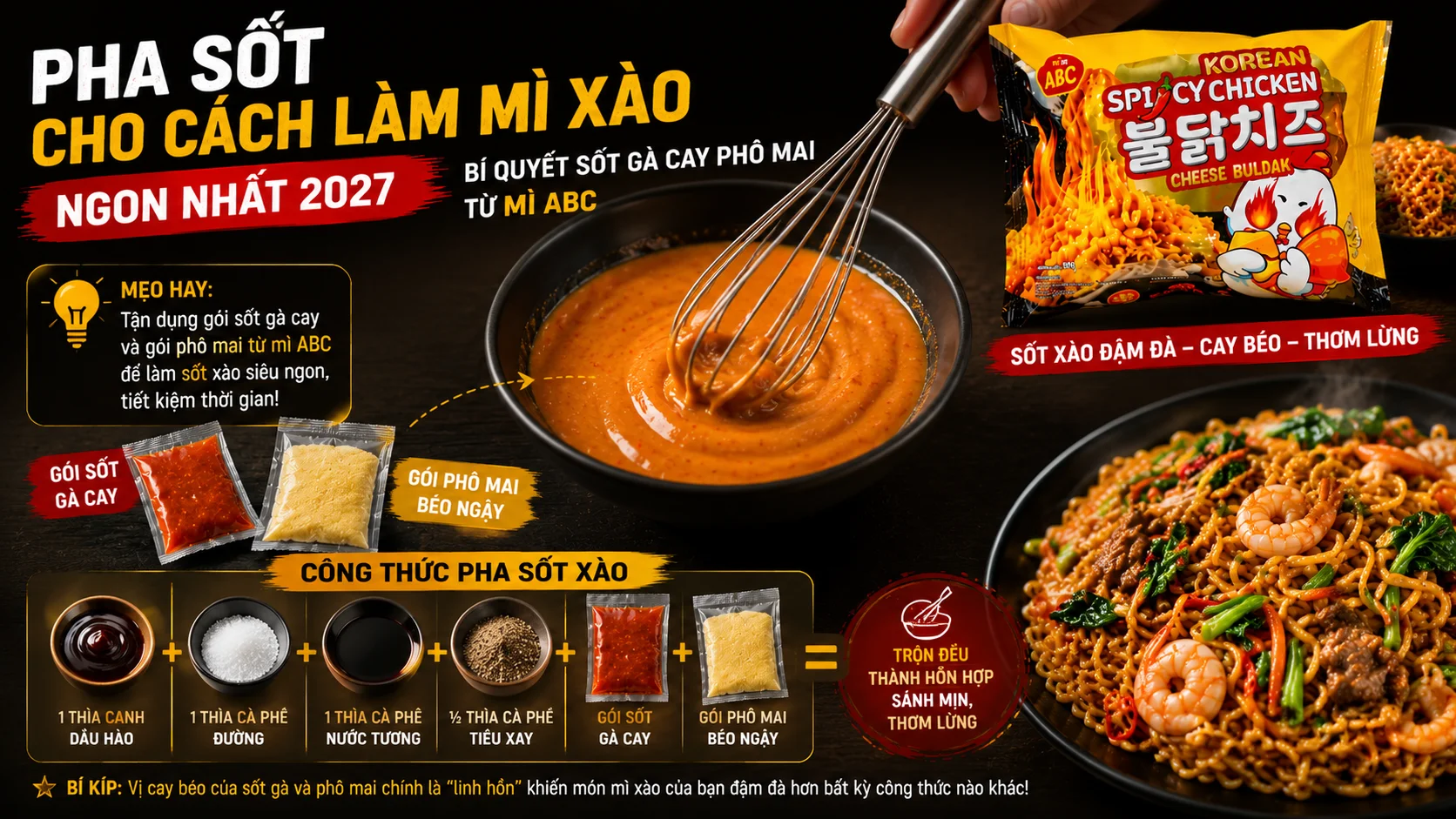 Cách làm mì xào ngon nhất 2027 với sốt gà cay phô mai từ mì ABC