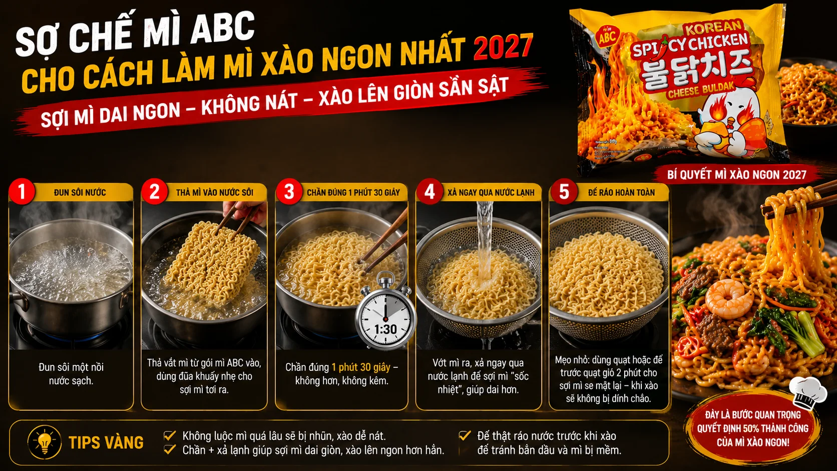 Cách làm mì xào ngon nhất 2027 sơ chế sợi mì ABC dai ngon