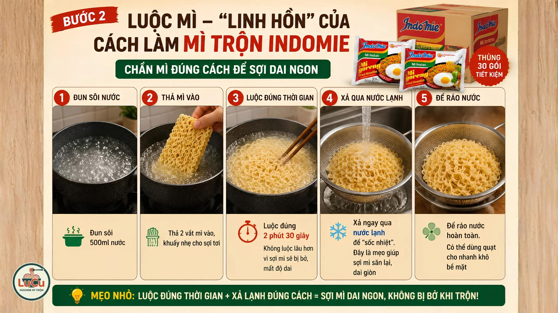 Cách làm mì trộn Indomie – chần mì đúng cách để sợi dai ngon