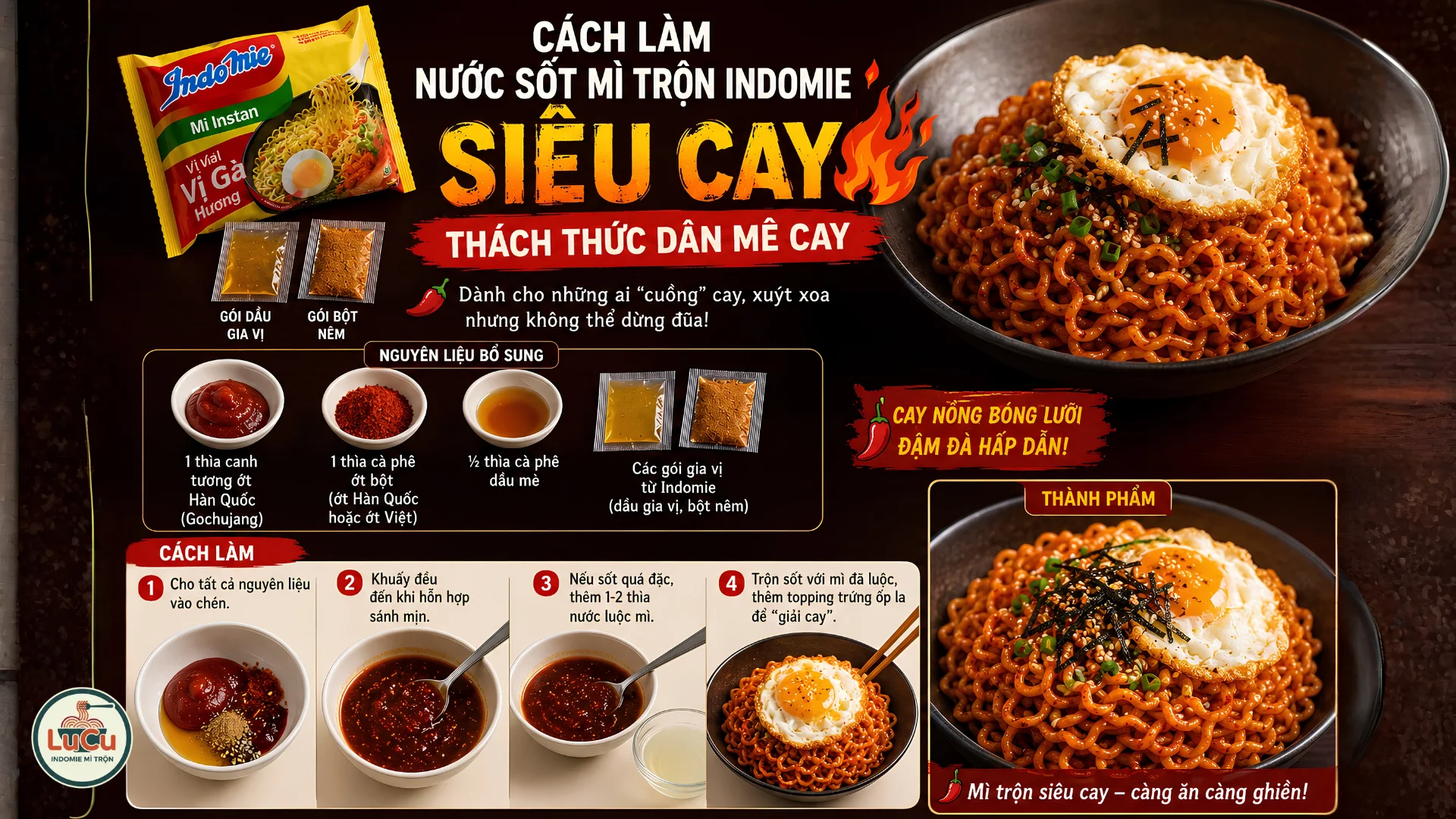Cách làm nước sốt mì trộn Indomie siêu cay với tương ớt và ớt bột