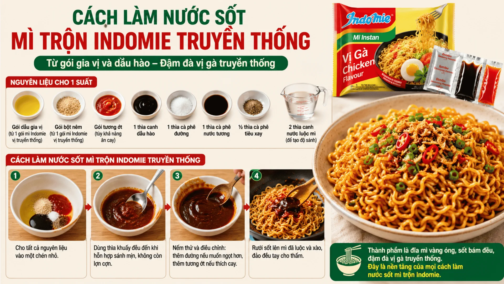 Cách làm nước sốt mì trộn Indomie truyền thống từ gói gia vị và dầu hào