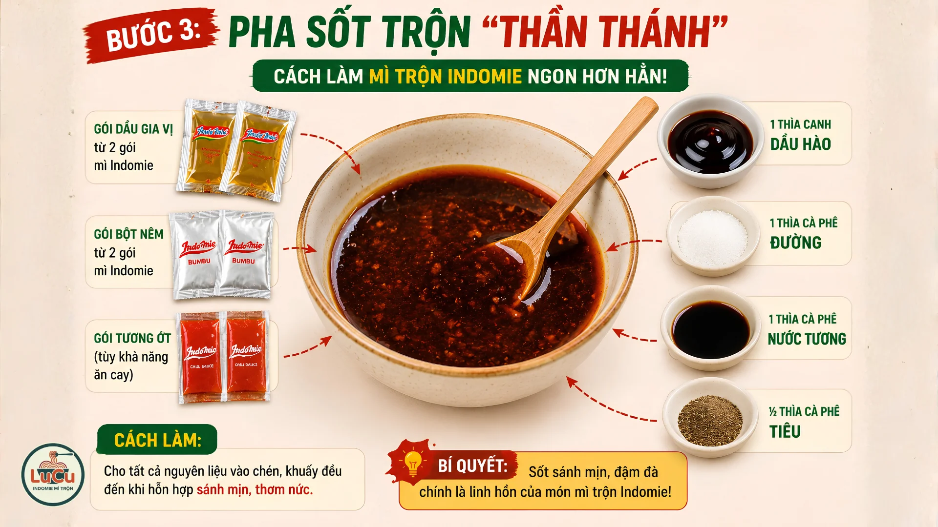 Cách làm mì trộn Indomie – pha sốt từ gói gia vị và dầu hào