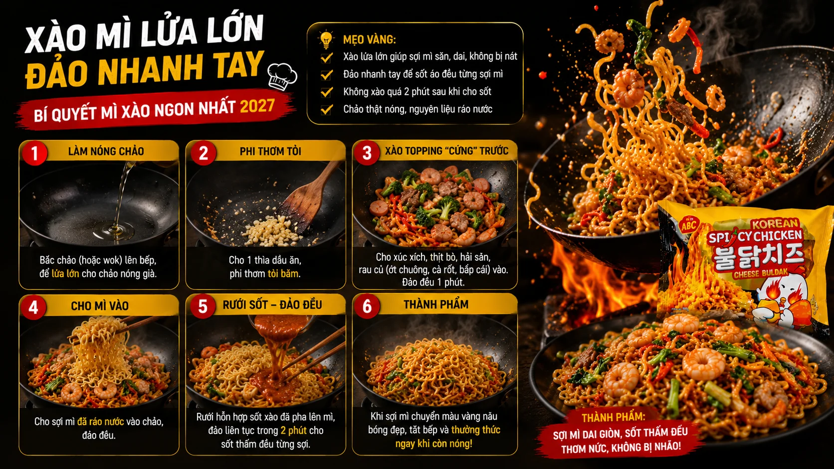 Cách làm mì xào ngon nhất 2027 xào lửa lớn đảo nhanh tay